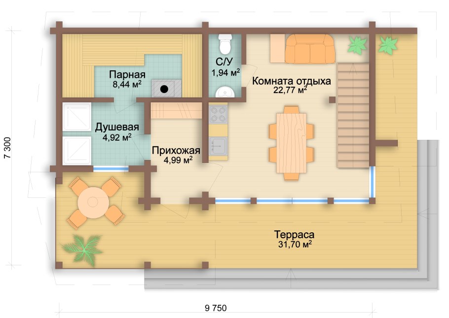 Баня с помывочной и комнатой отдыха проекты