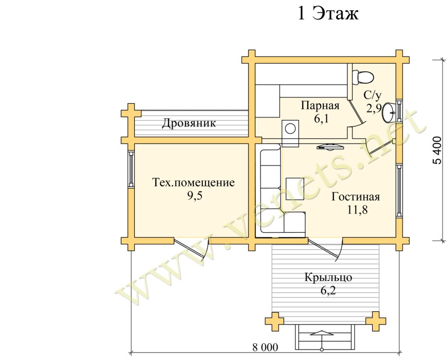 Проект угловой бани с хозблоком