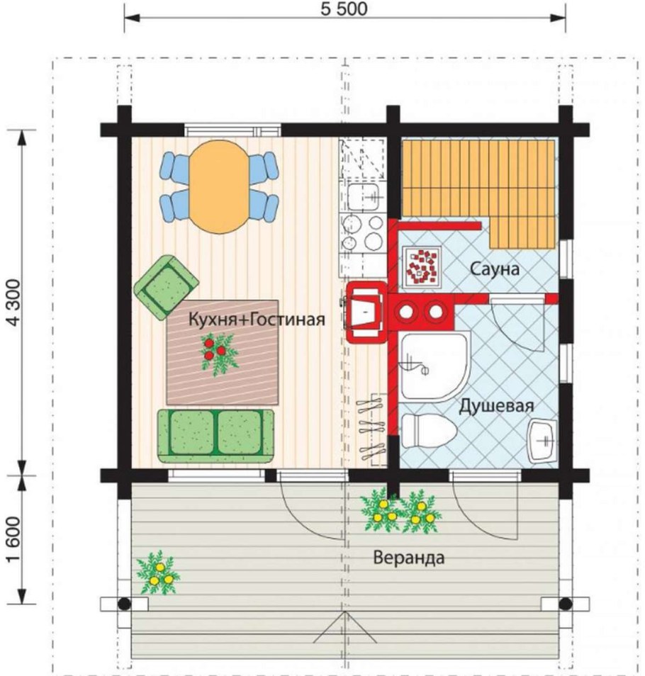 Дачный домик с баней планировка
