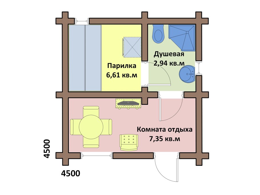 Баня с душем и комнатой отдыха проект