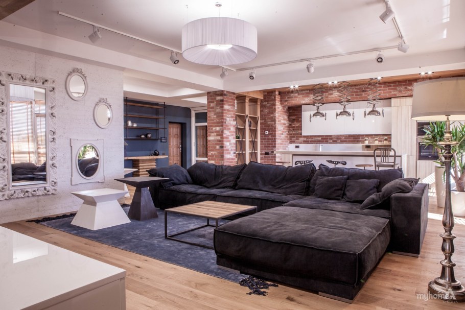 Большая гостиная в стиле лофт