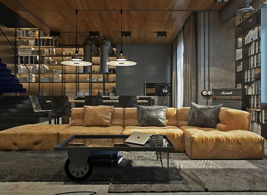 Гостиная лофт Индастриал интерьер