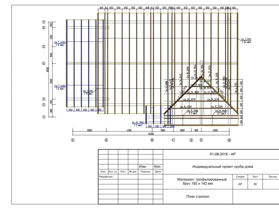 План стропил двухскатной кровли