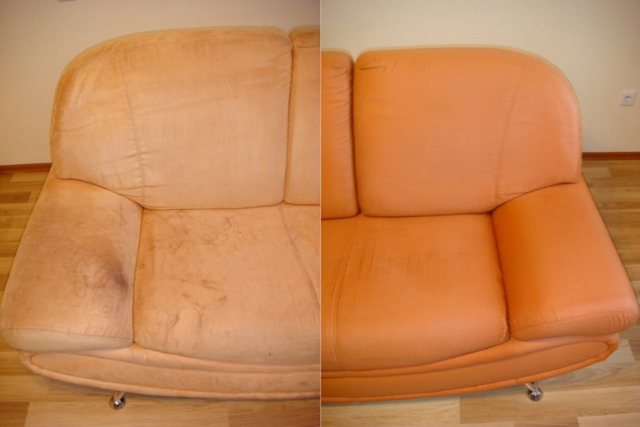 Химчистка дивана до и после