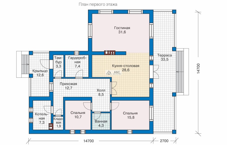 Проект углового дома из газобетона
