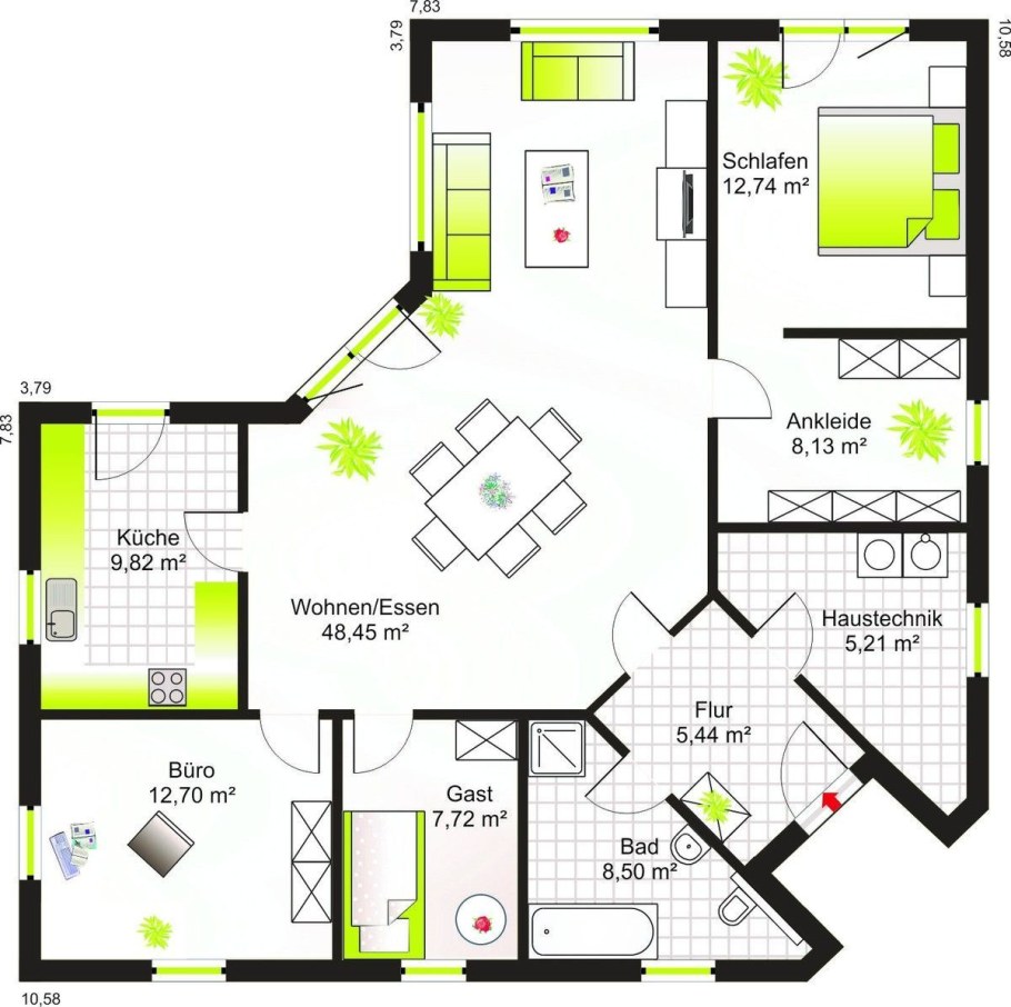 Угловой дом план