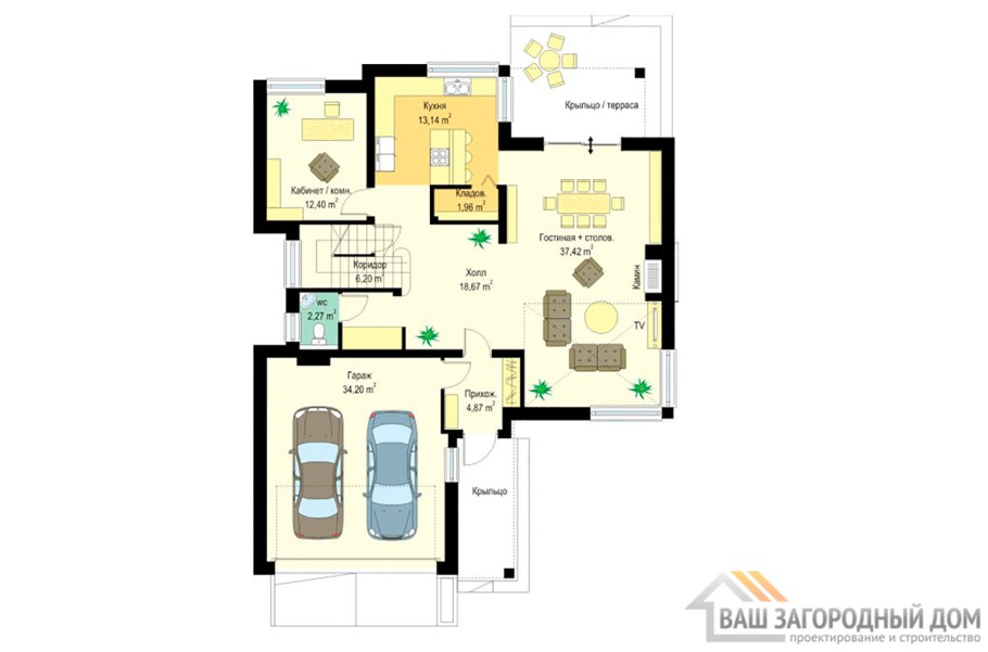 Проект т образного одноэтажного дома