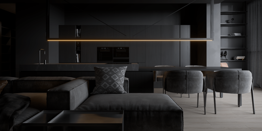 Темный интерьер визуализация