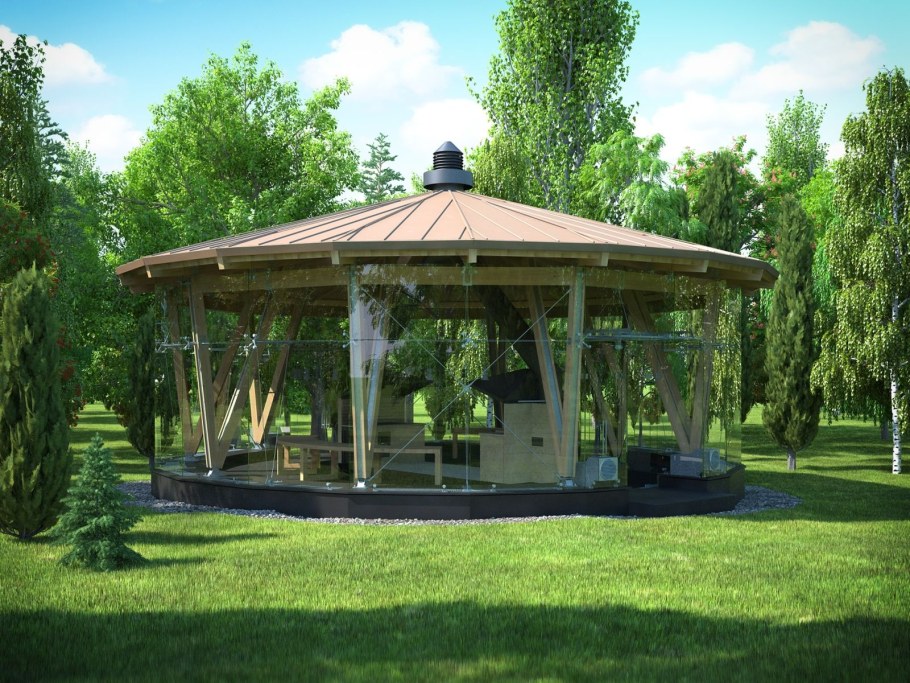 Закрытая беседка с барбекю