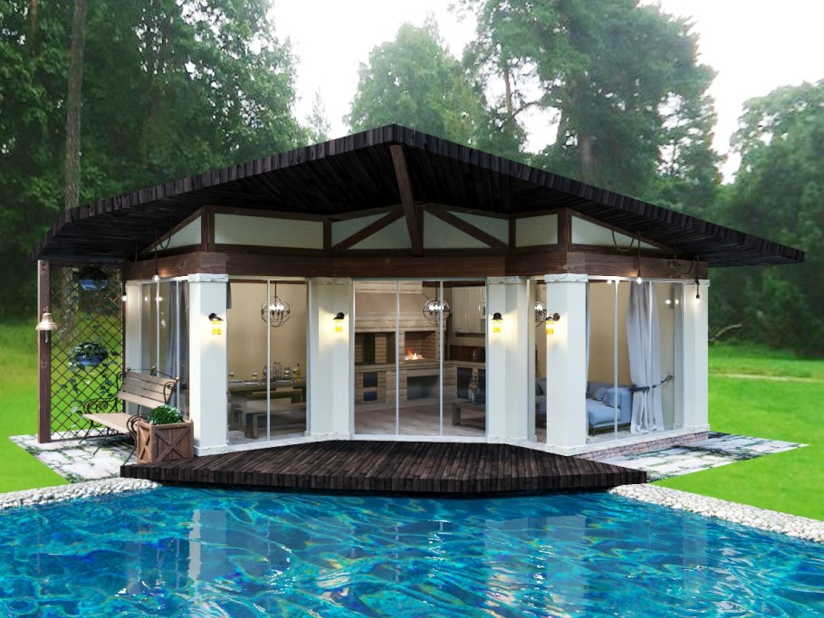Остекленные беседки с барбекю