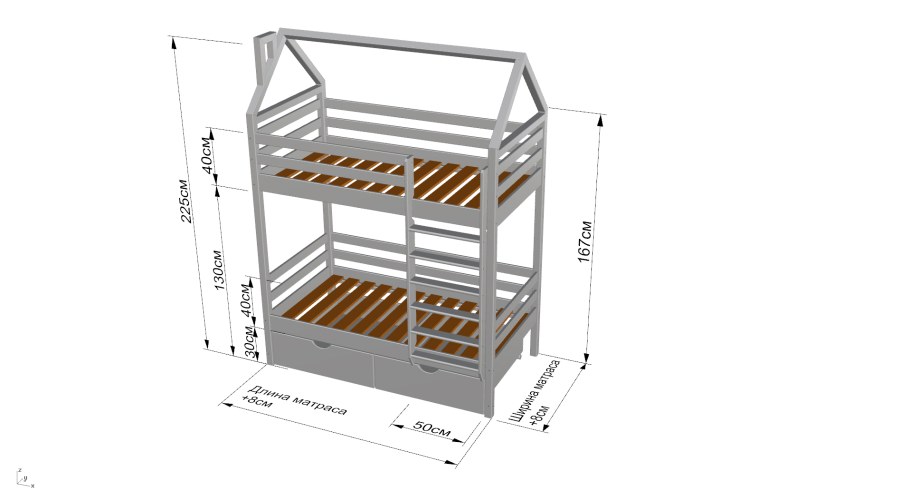 Двухъярусная кровать домик чертеж 160 80
