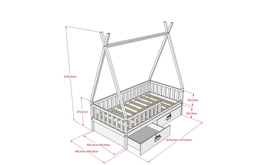 Чертеж двухъярусная кровать домик 90/190