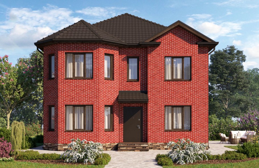 Красивый двухэтажный кирпичный дом