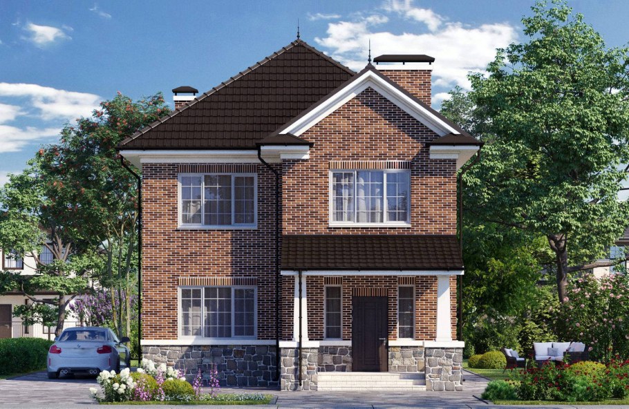 Двухэтажный коттедж из кирпича