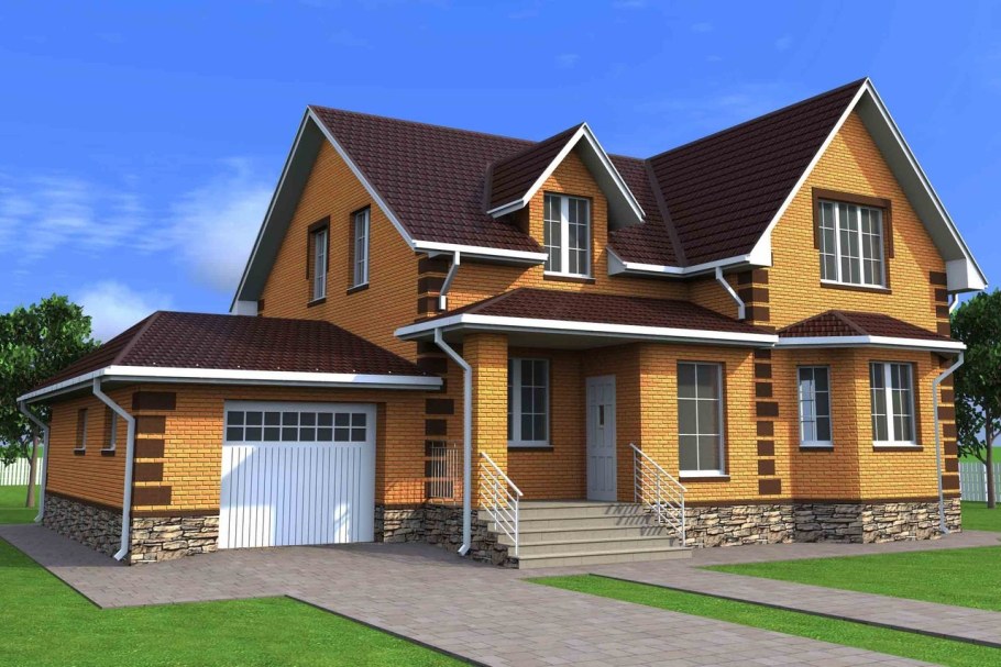 Двухэтажный дом в кирпичном стиле