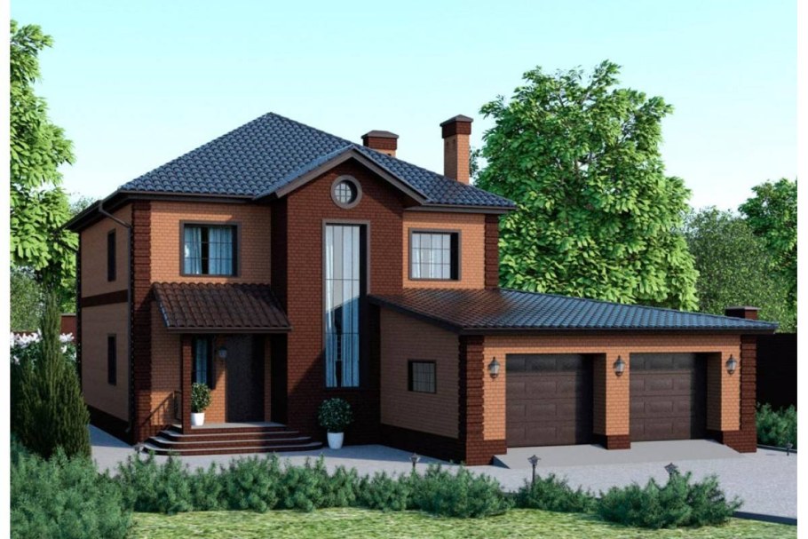 Двухэтажный дом с проектом из желтого кирпича