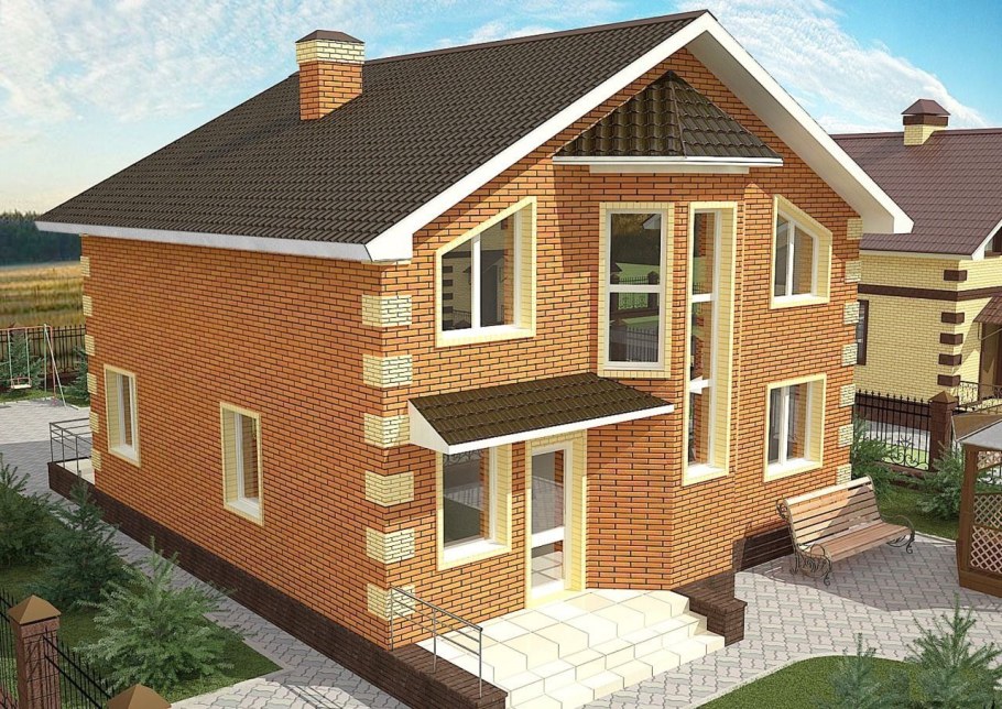 Двухэтажный дом с четырехскатной крышей