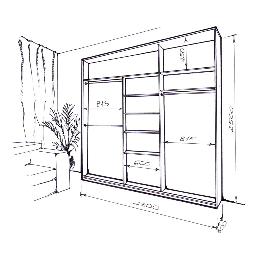 Эскиз встроенного шкафа купе