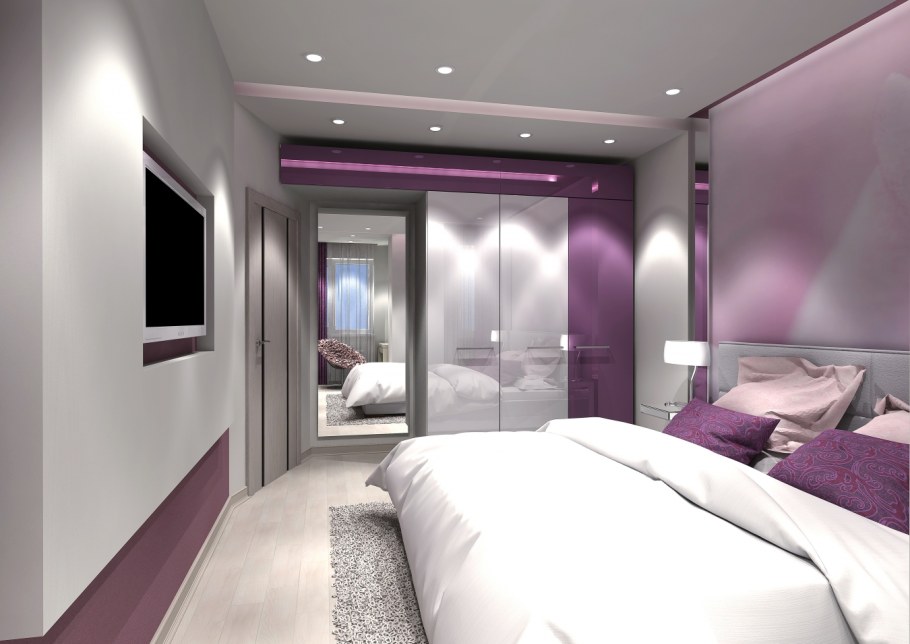 Спальня в фиолетовых оттенках хайтек