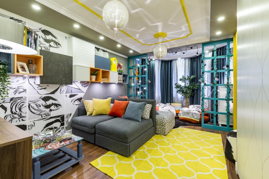 Поп арт в интерьере гостиной