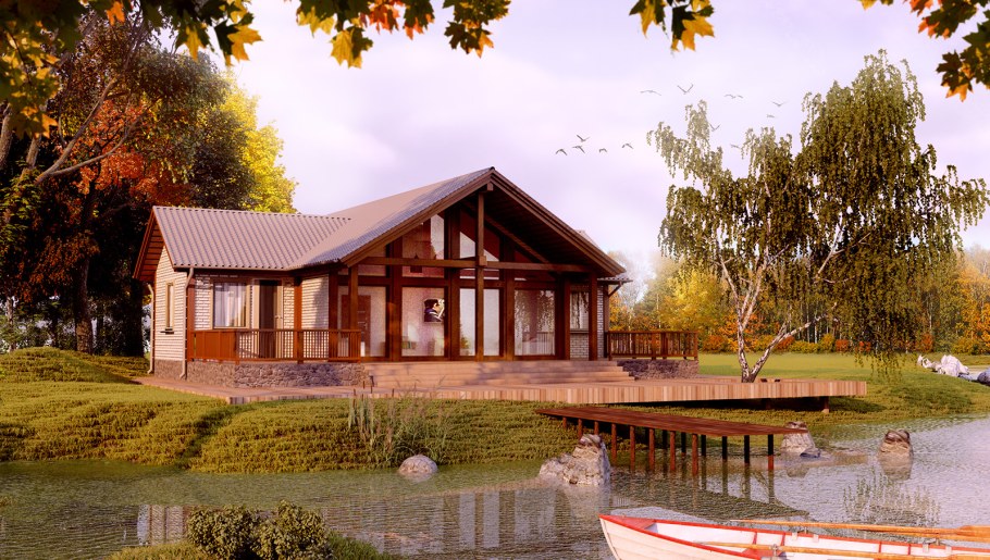 Скандинавский дом на озере