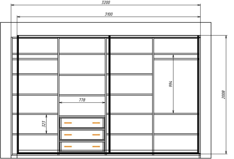 Шкаф 2х СТВ на 2м купе чертеж