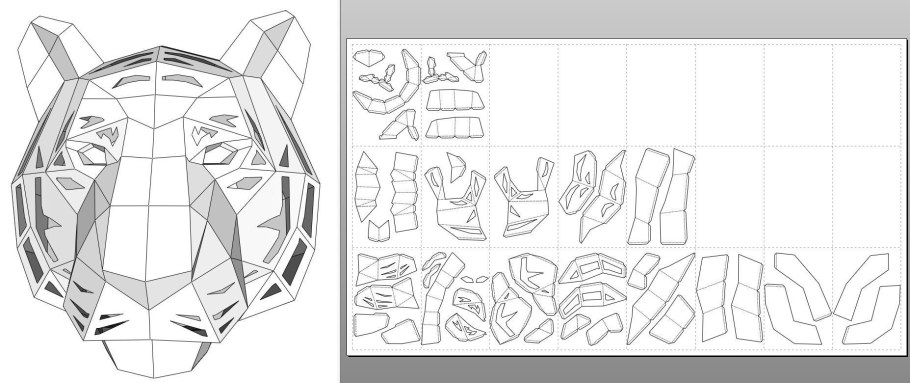 Паперкрафт голова тигра развертка