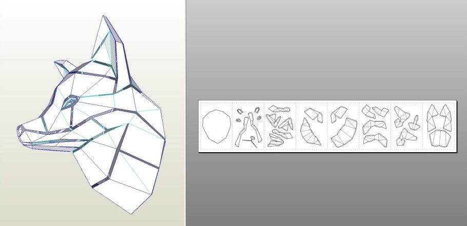 Паперкрафт голова волка схема
