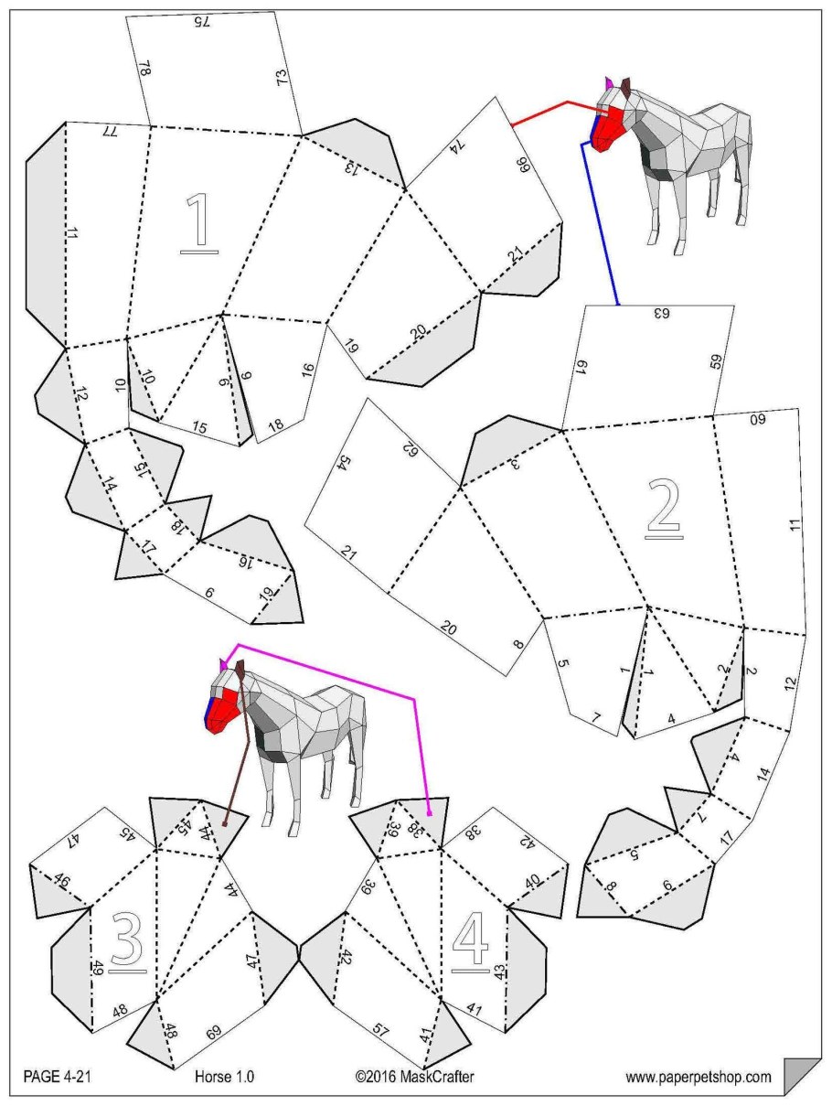 Паперкрафт лошадь схема