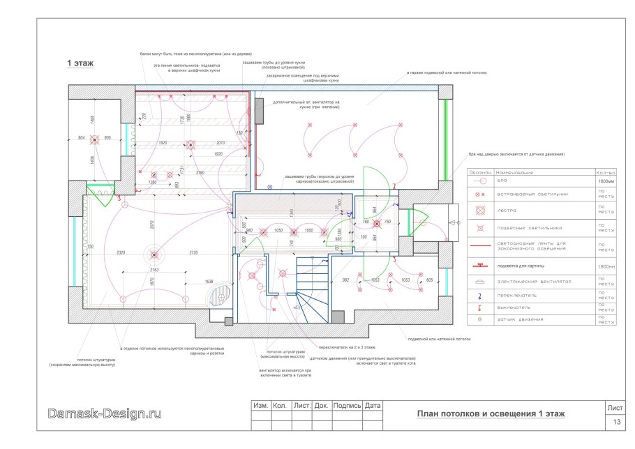 План потолка с освещением
