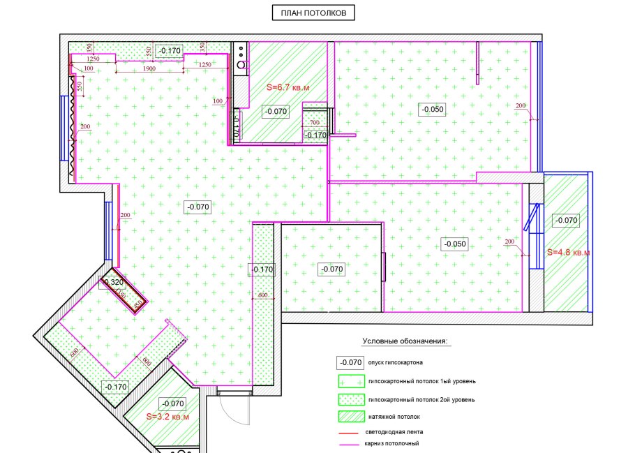 План натяжного потолка с освещением чертеж