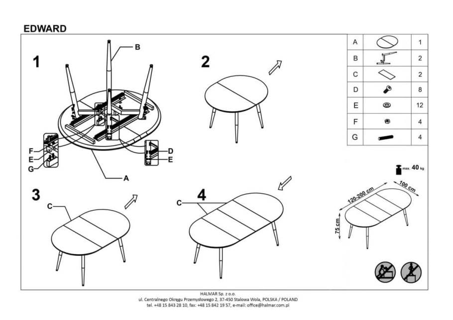Обеденный стол Halmar Edward 120-200x100 (белый/дуб медовый)