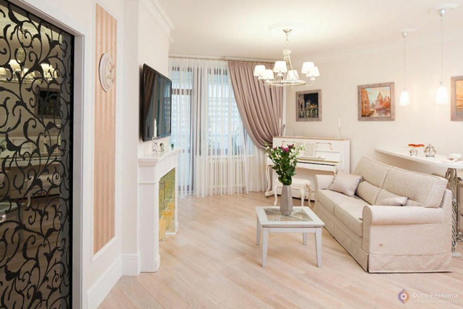 Пол кухни и гостиной прихожей