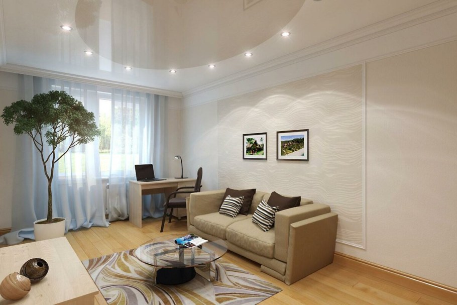 Узкая гостиная с балконом