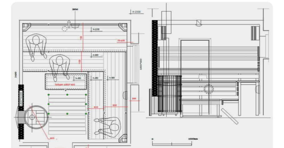 Чертеж парилки в бане