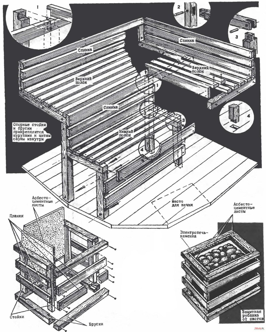 Каркас полков в парилке чертежи