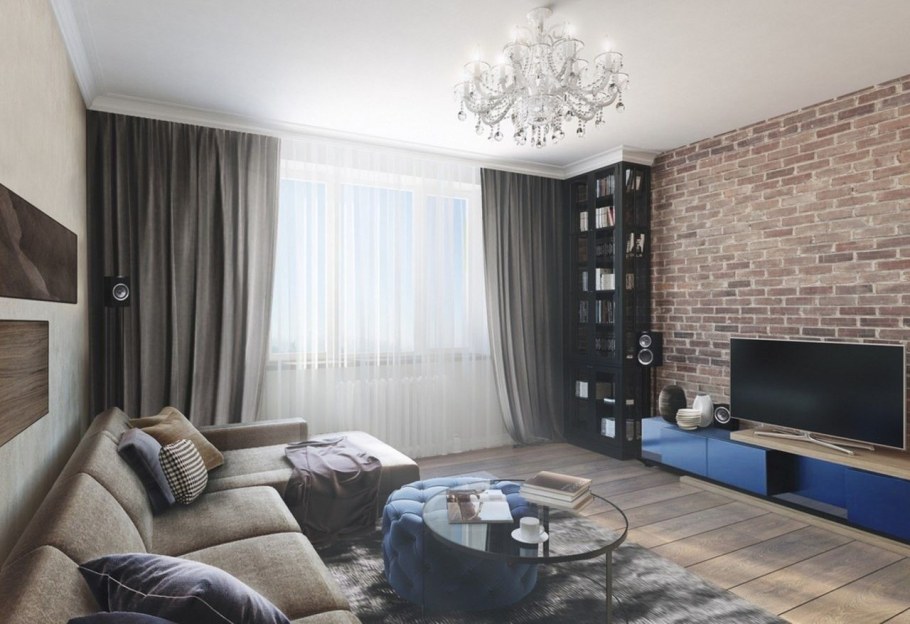 Интерьер лофт гостиная 15кв