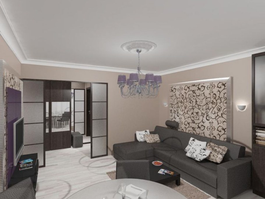 Интерьер гостиной комнаты в панельном доме