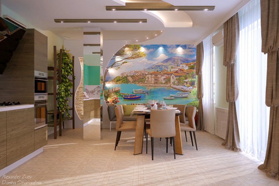 Фотообои в интерьере кухни