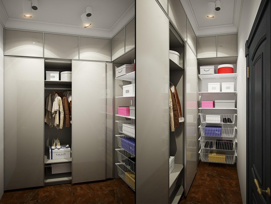 П-образная гардеробная комната