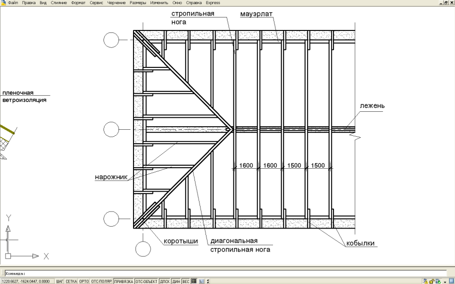 Схема расположения стропил двухскатной крыши