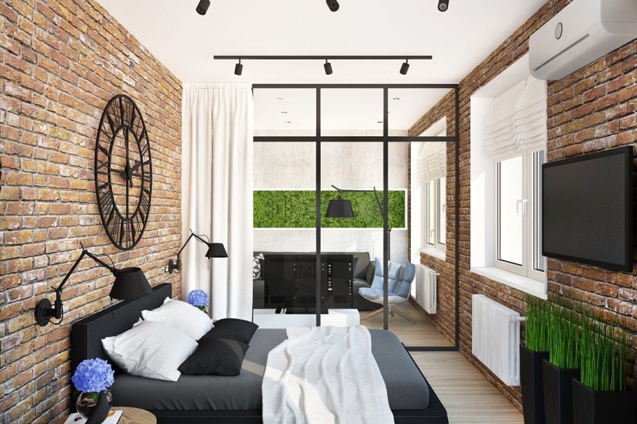 Студия 27м в стиле лофт белый