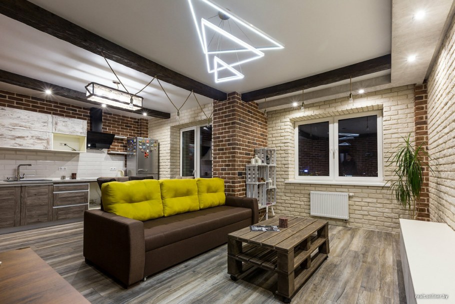 Интерьер с элементами лофта в квартире