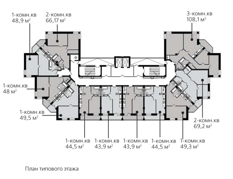 Планы многоэтажных жилых домов секционного типа