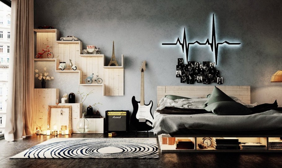 Декор стены деревянными рейками