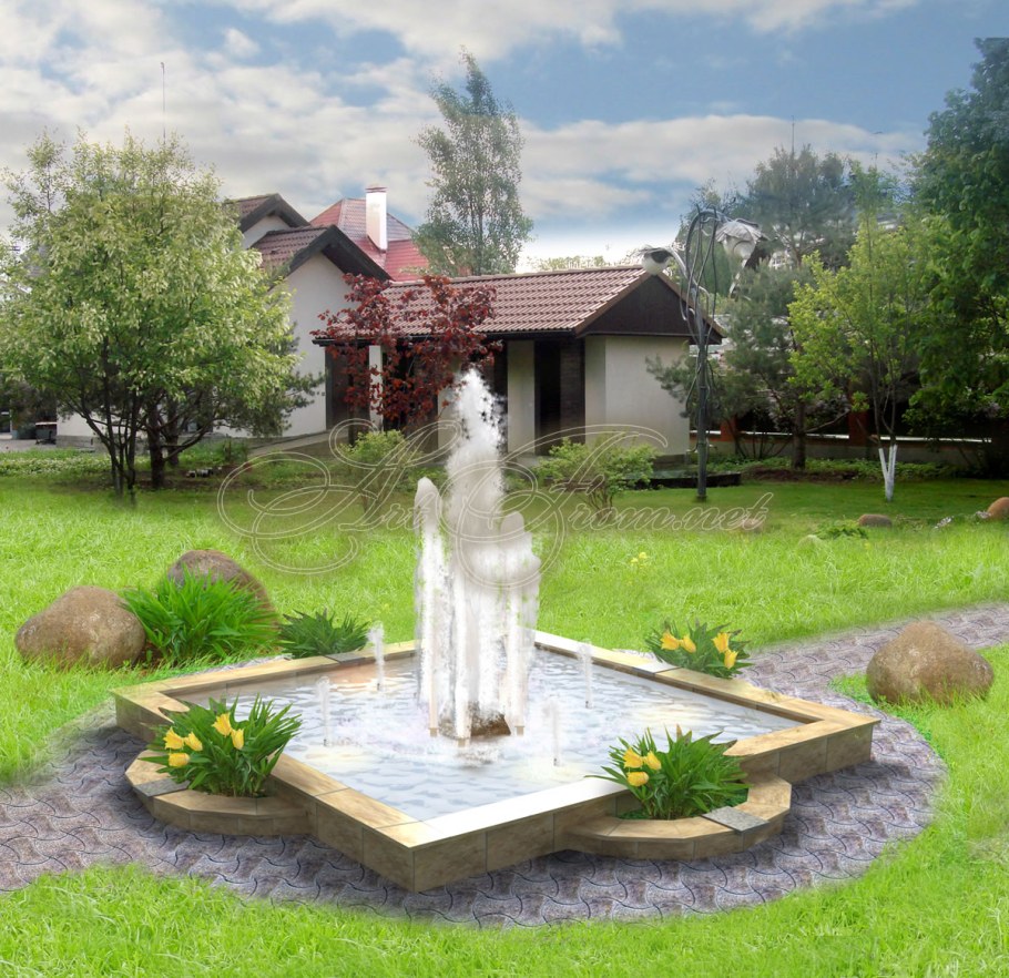 Водоем с фонтаном на участке