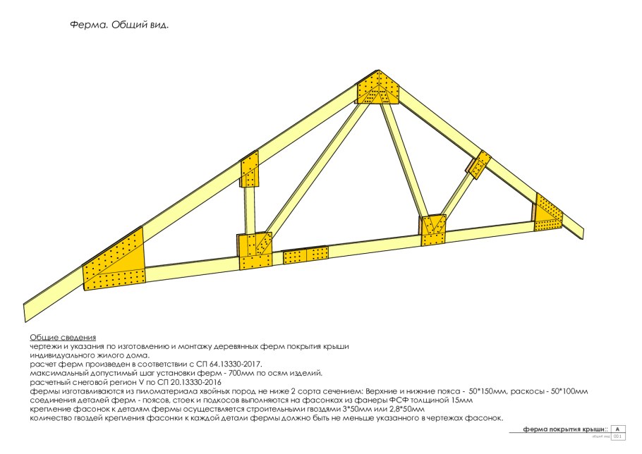 Стропильная система двускатной крыши 10 м