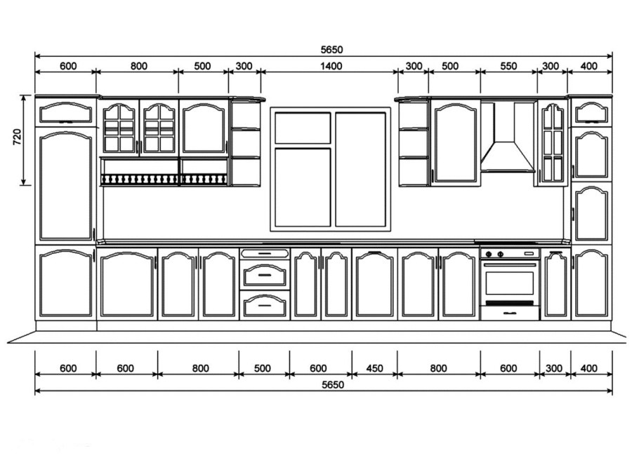 Кухня Трапеза массив Люкс 1335х2500