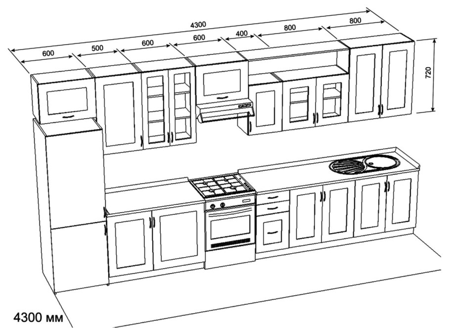 Кухни прямые с размерами