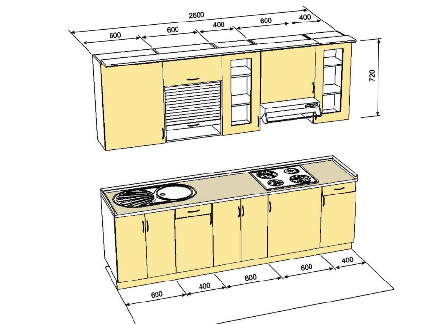 Кухня вид сбоку чертеж